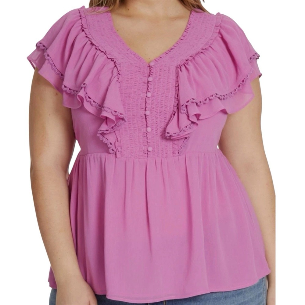Jessica Simpson Purple Nori Floral Peplum Smocked Top Shirt Plus Size 3X